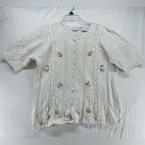 Elisabeth Williams L Sweater Floral‎ Ribbon Cottagecore Vintage Short Sleeve